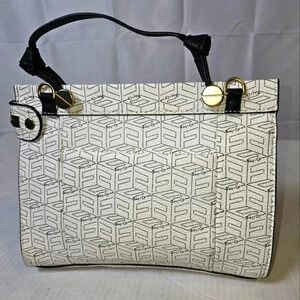 Foley+ Corinna Signature TopHandle Faux Leather Zip/ Pockets White and Black Bag